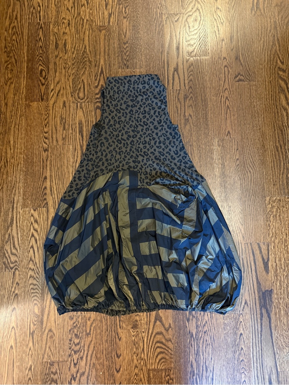 Asymmetrical Strapless Bubble Dress in Olive and Black